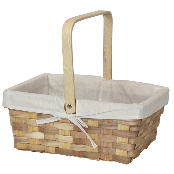 Vintiquewise 12 Inch Rectangular Woodchip Picnic Basket Lined with White Fabric QI003228 - main